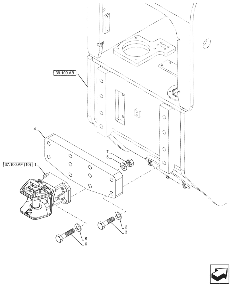 Схема запчастей Case IH FARMLIFT 735 - (37.100.AF[09]) - VAR - 749773 - TRAILER HITCH, MOUNTING (37) - HITCHES, DRAWBARS & IMPLEMENT COUPLINGS