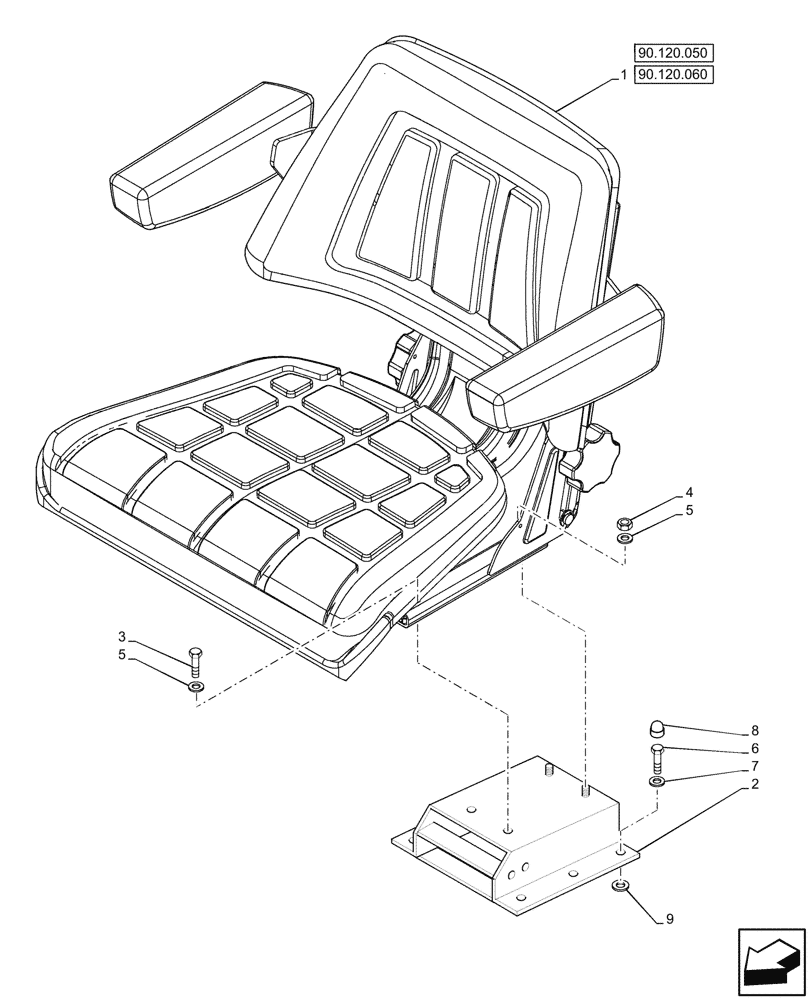 Схема запчастей Case IH JX95HC PLUS - (90.120.040) - STD + VAR - 391241 - DRIVER SEAT, W/ ARMREST, W/O SEAT BELT (90) - PLATFORM, CAB, BODYWORK AND DECALS