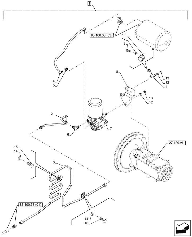 Схема запчастей Case IH MAXXUM 135 - (88.100.33[02]) - DIA KIT, PNEUMATIC TRAILER BRAKE (88) - ACCESSORIES