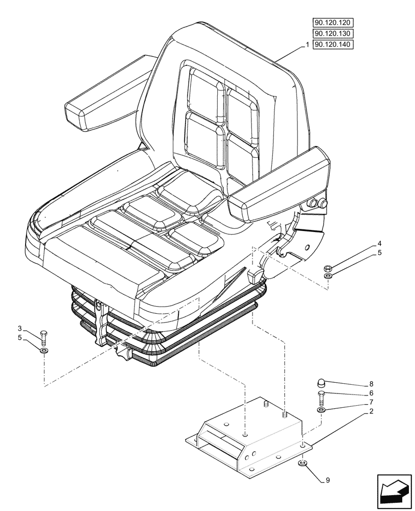 Схема запчастей Case IH JX95HC PLUS - (90.120.110) - VAR - 336191 - DRIVER SEAT, DELUXE, W/ RETRACTABLE BELT (90) - PLATFORM, CAB, BODYWORK AND DECALS