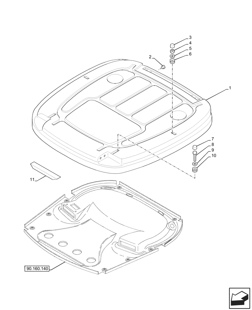 Схема запчастей Case IH JX95HC PLUS - (90.150.030) - STD + VAR - 391606 - CAB ROOF (90) - PLATFORM, CAB, BODYWORK AND DECALS