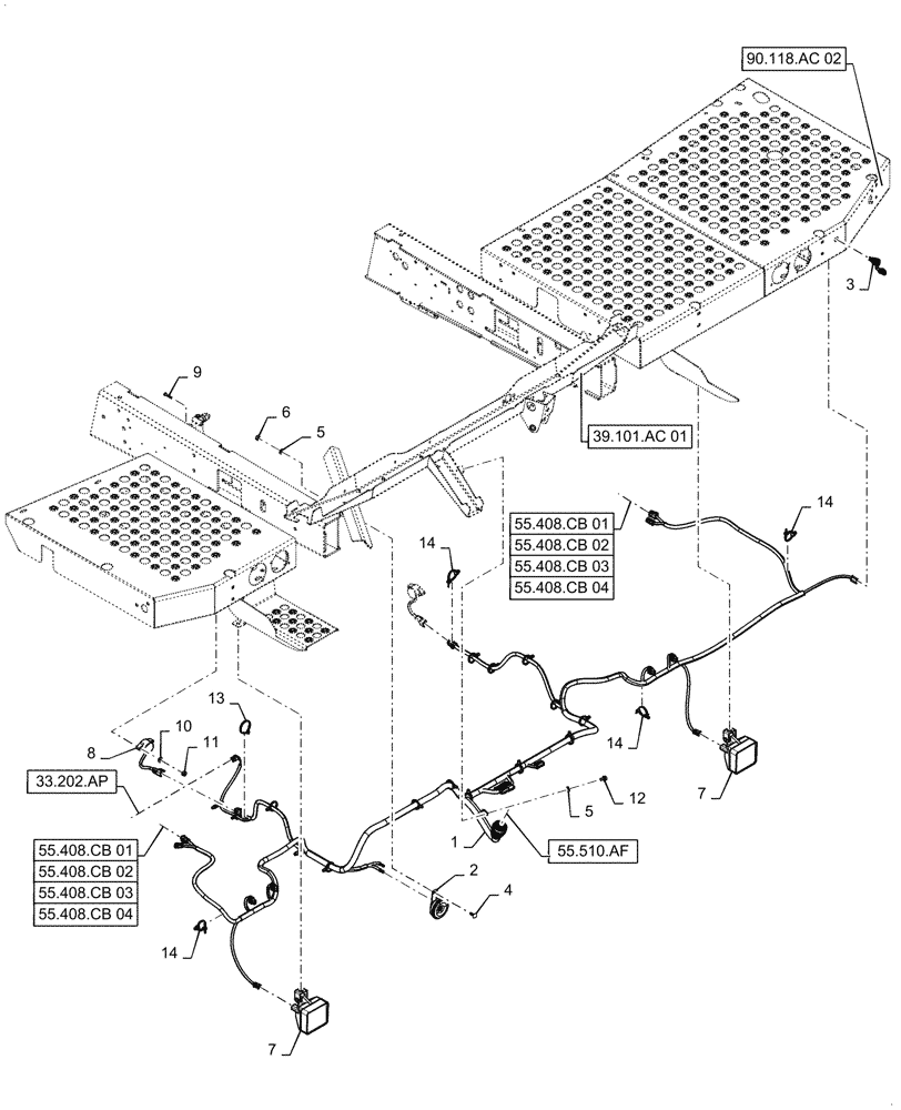 Схема запчастей Case IH 9240 - (55.101.AC[12]) - WIRE HARNESS, OPERATORS LADDER, FRONT (55) - ELECTRICAL SYSTEMS