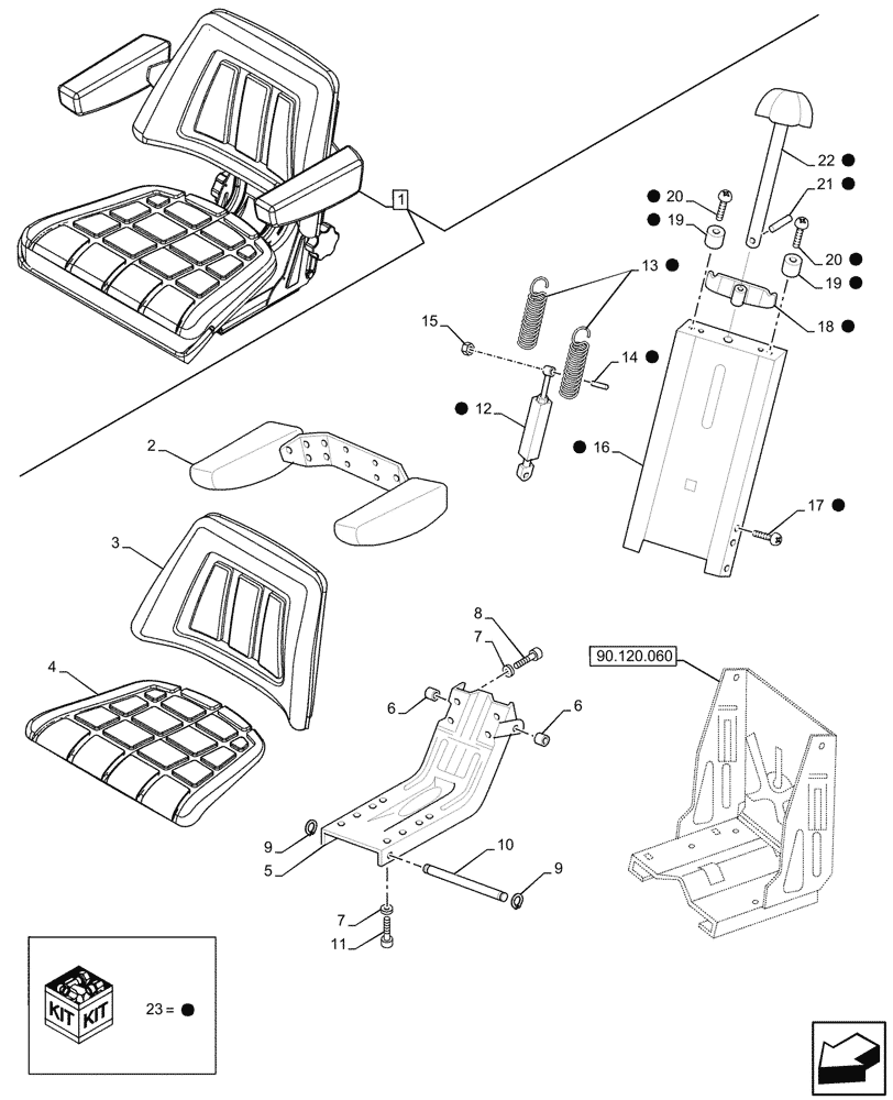 Схема запчастей Case IH JX95HC PLUS - (90.120.050) - STD + VAR - 391241 - DRIVER SEAT, W/ ARMREST, W/O SEAT BELT, COMPONENTS (90) - PLATFORM, CAB, BODYWORK AND DECALS