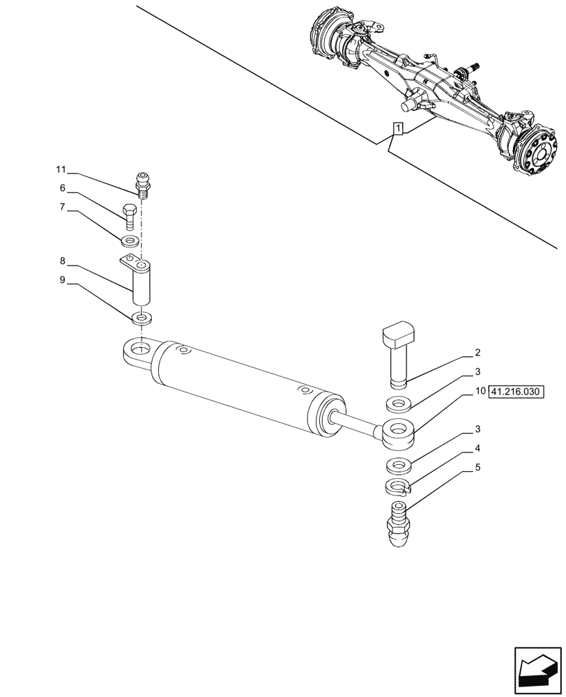 Схема запчастей Case IH JX95HC PLUS - (41.216.020) - STD + VAR - 391244 - 4WD FRONT AXLE, STEERING CYLINDER (41) - STEERING