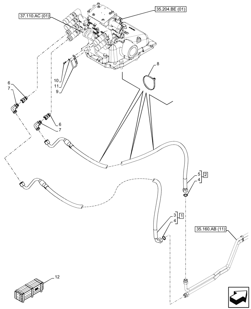 Схема запчастей Case IH MAXXUM 135 - (35.160.AB[11]) - VAR - 758473 - REMOTE CONTROL VALVE, W/ MECHANICAL ENGAGEMENT, LINES (35) - HYDRAULIC SYSTEMS