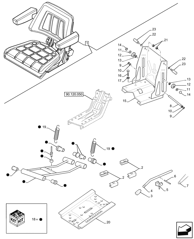 Схема запчастей Case IH JX95HC PLUS - (90.120.060) - STD + VAR - 391241 - DRIVER SEAT, W/ ARMREST, W/O SEAT BELT, COMPONENTS (90) - PLATFORM, CAB, BODYWORK AND DECALS