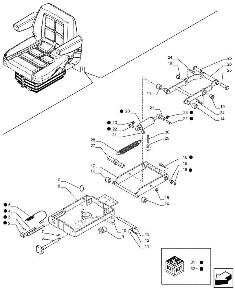 Схема запчастей Case IH JX95HC PLUS - (90.120.140) - VAR - 336191 - DRIVER SEAT, DELUXE, W/ RETRACTABLE BELT, COMPONENTS (90) - PLATFORM, CAB, BODYWORK AND DECALS