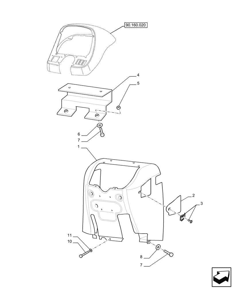 Схема запчастей Case IH JX95HC PLUS - (90.160.040) - STD + VAR - 391606 - INSTRUMENT PANEL, FRONT, CAB (90) - PLATFORM, CAB, BODYWORK AND DECALS