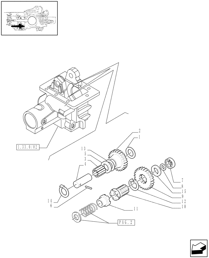 Схема запчастей Case IH JX90 - (1.33.1/03[01]) - (VAR.384) ELECTROHYDRAULIC DIFFERENTIAL LOCK E ELECTROHYDRAULIC 4WD ENGAGEMENT - 4WD TRANSMISSION GEARINGS (04) - FRONT AXLE & STEERING