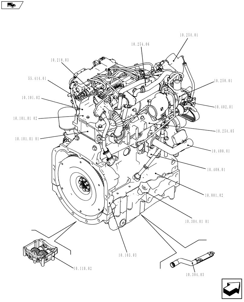 Схема запчастей Case IH F5DFL413A A001 - (10.000.01[02]) - PICTORIAL INDEX - ENGINE (5801390419) (10) - ENGINE
