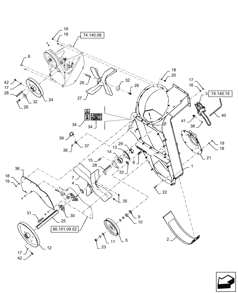 Схема запчастей Case IH 9120 - (74.140.05) - TAILINGS PROCESSOR HOUSING ASSEMBLY (74) - CLEANING