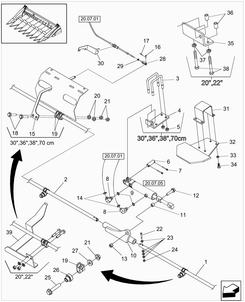 Схема запчастей Case IH 3206-38 - (20.07.02) - HYDRAULIC CONTROL, DECK PLATES, CYLINDER, STRIPPER ADJUST RODS (58) - ATTACHMENTS/HEADERS