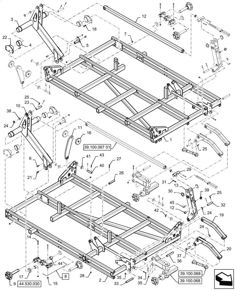 Схема запчастей Case IH TM255 - (39.100.067) - OUTER WING DOUBLE FOLD 46 FOOT FLOATING HITCH (39) - FRAMES AND BALLASTING
