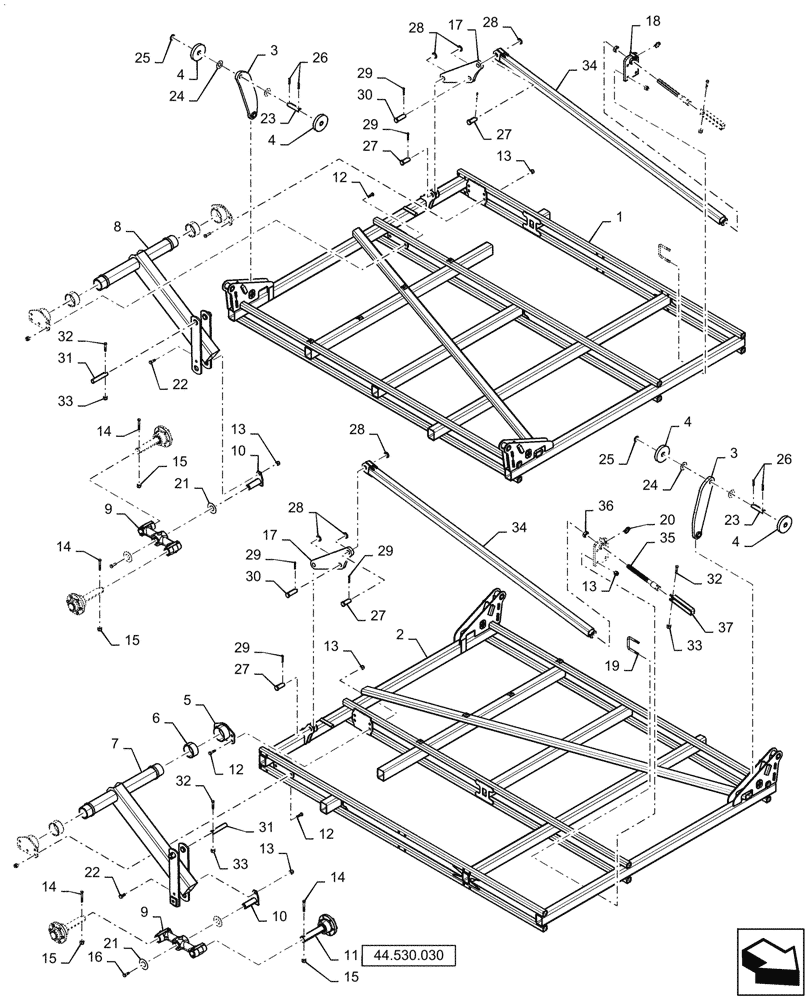 Схема запчастей Case IH TM255 - (39.100.082) - OUTER WING 55 PULL HITCH (39) - FRAMES AND BALLASTING