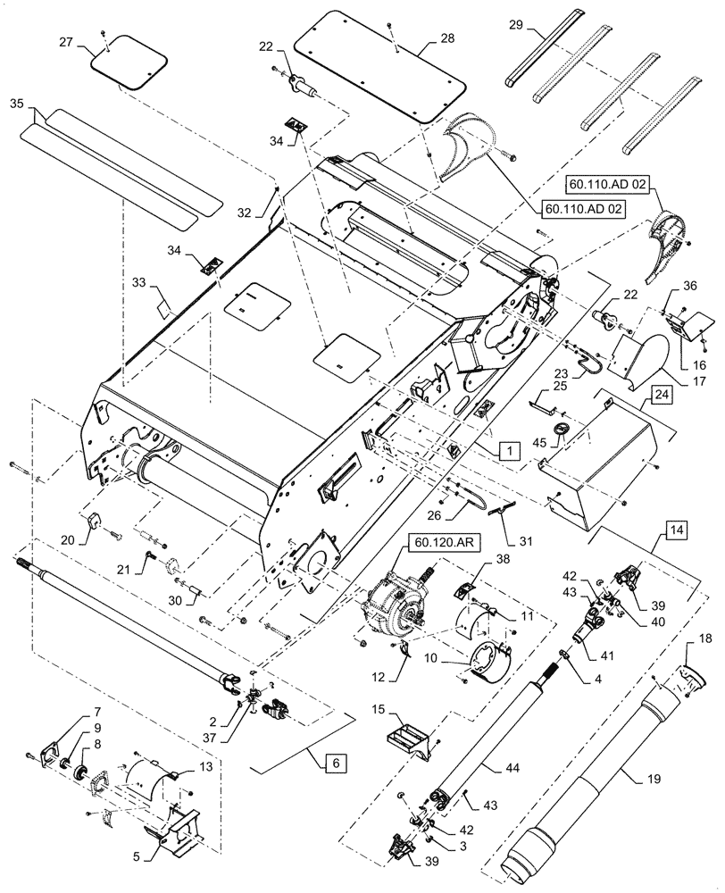 Схема запчастей Case IH 7230 - (60.110.AD[01]) - VAR - 722742, 722744, 425224, 4255225, 425546, 425547, 425548, 425549, 425070 - FEEDER FRAME (60) - PRODUCT FEEDING