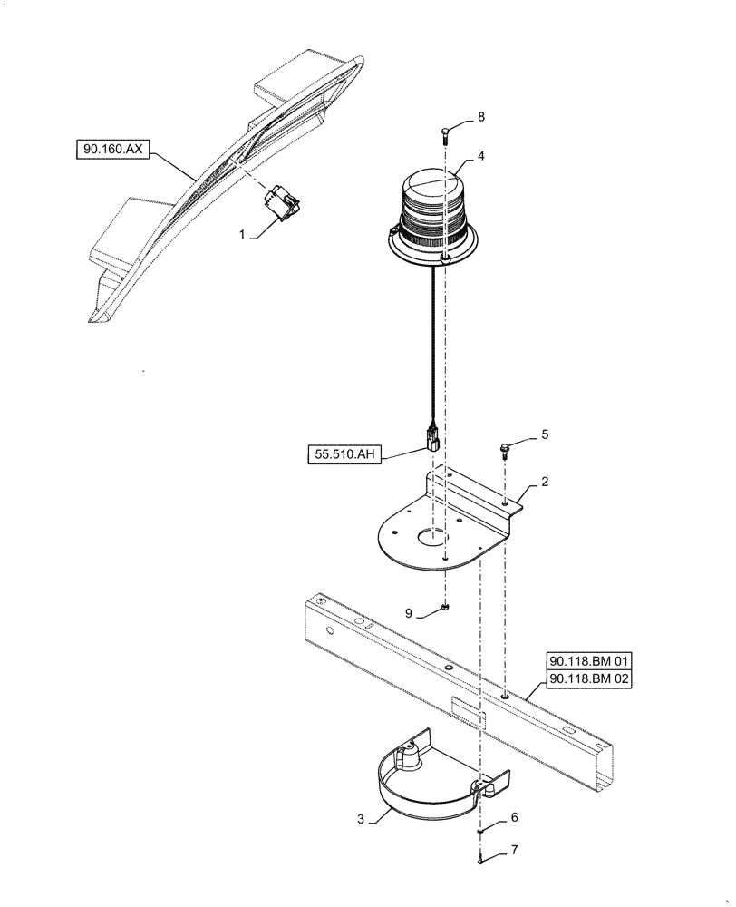 Схема запчастей Case IH 9240 - (55.404.AC) - BEACON, CAB (55) - ELECTRICAL SYSTEMS