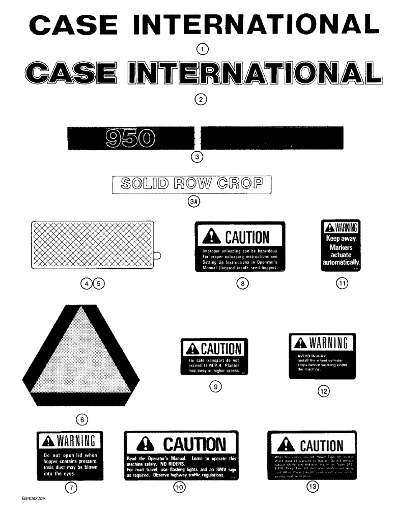 Схема запчастей Case IH 950 - (9F-10) - DECALS (09) - CHASSIS/ATTACHMENTS