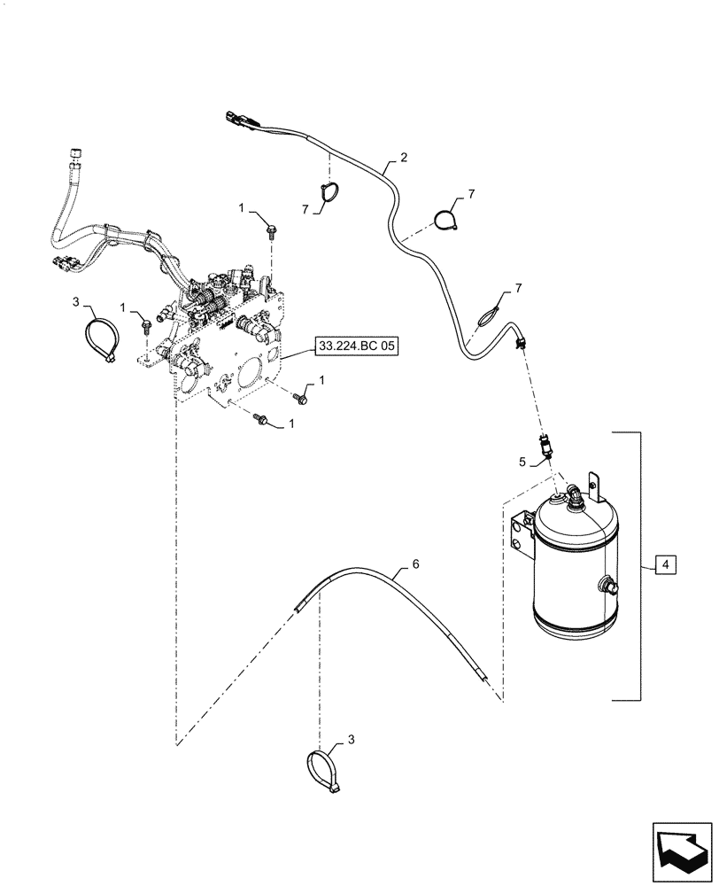 Схема запчастей Case IH MAGNUM 3154 - (33.224.AF[06]) - VAR - 420516, 420517, 420527 - RESERVOIR, RH TRAILER BRAKE, STD REAR AXLE (33) - BRAKES & CONTROLS