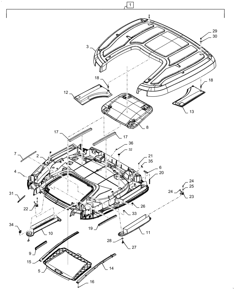 Схема запчастей Case IH PUMA1654 - (90.150.BG[04]) - EEAA ROOF WITH HIGH PROFILE LESS HIGH VISIBILITY PANEL - FRAME (90) - PLATFORM, CAB, BODYWORK AND DECALS