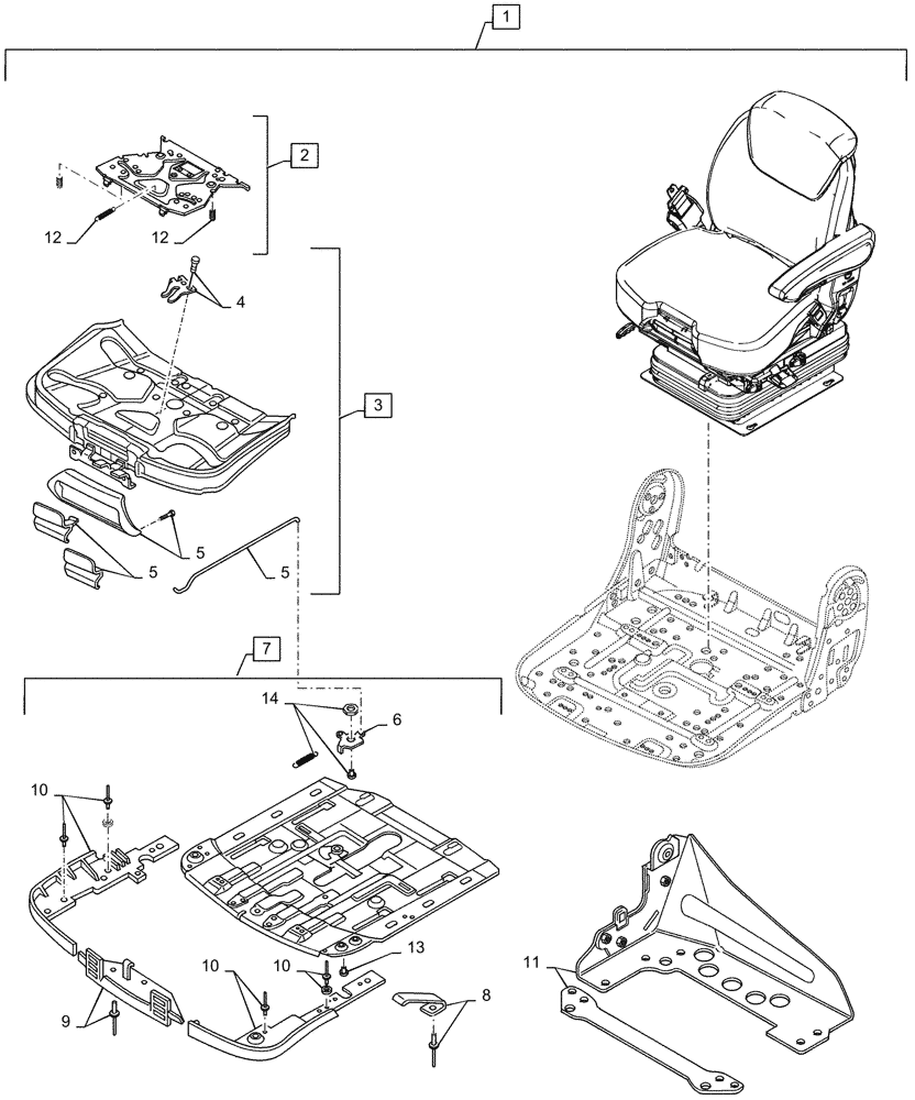Схема запчастей Case IH PUMA1654 - (90.124.AM[02]) - DRIVER SEAT, FRAME (90) - PLATFORM, CAB, BODYWORK AND DECALS