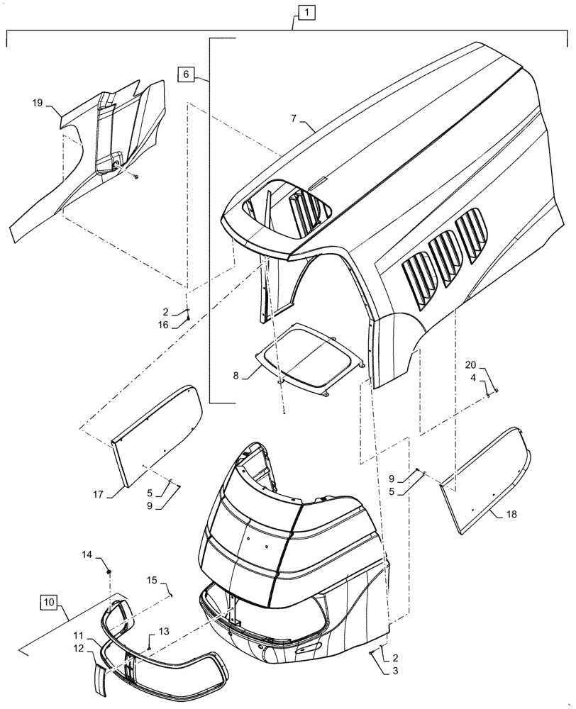Схема запчастей Case IH PUMA1654 - (90.100.BB[02]) - HOOD FRAME (90) - PLATFORM, CAB, BODYWORK AND DECALS