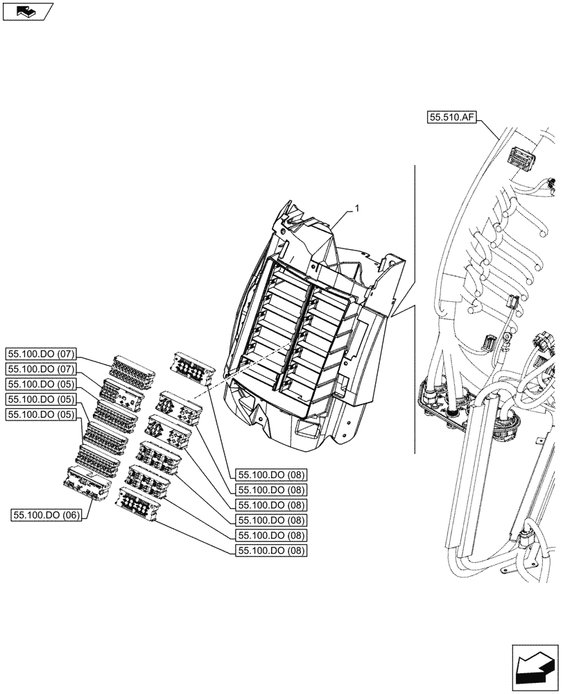 Схема запчастей Case IH MAXXUM 110 - (55.100.DO[04]) - VAR - 332351, 391223 - CAB MAIN WIRE HARNESS, FUSE BOX (55) - ELECTRICAL SYSTEMS