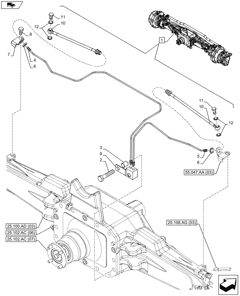 Схема запчастей Case IH MAXXUM 110 - (33.204.AD[02]) - VAR - 330427 - CLASS 3, SUSPENDED FRONT AXLE WITH HYDR. DIFF. LOCK, STRG SENSOR & BRAKES, BRAKE LINE (33) - BRAKES & CONTROLS