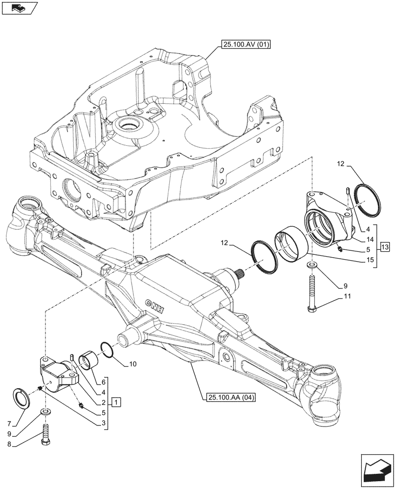 Схема запчастей Case IH MAXXUM 120 - (25.100.AV[10]) - VAR - 330408 - CLASS 4, FRONT AXLE, SUPPORT (25) - FRONT AXLE SYSTEM