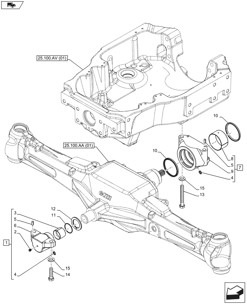 Схема запчастей Case IH MAXXUM 110 - (25.100.AV[03]) - VAR - 390409 - CLASS 3, FRONT AXLE, SUPPORT (25) - FRONT AXLE SYSTEM