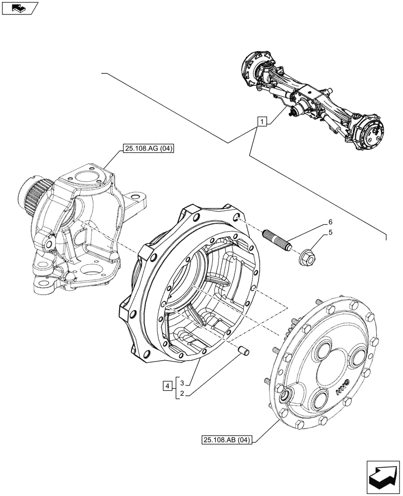 Схема запчастей Case IH MAXXUM 110 - (25.108.AN[04]) - VAR - 330408 - CLASS 4, FRONT AXLE, W/ HYDRAULIC DIFFERENTIAL LOCK, W/ STEERING SENSORS, STEERING KNUCKLE (25) - FRONT AXLE SYSTEM