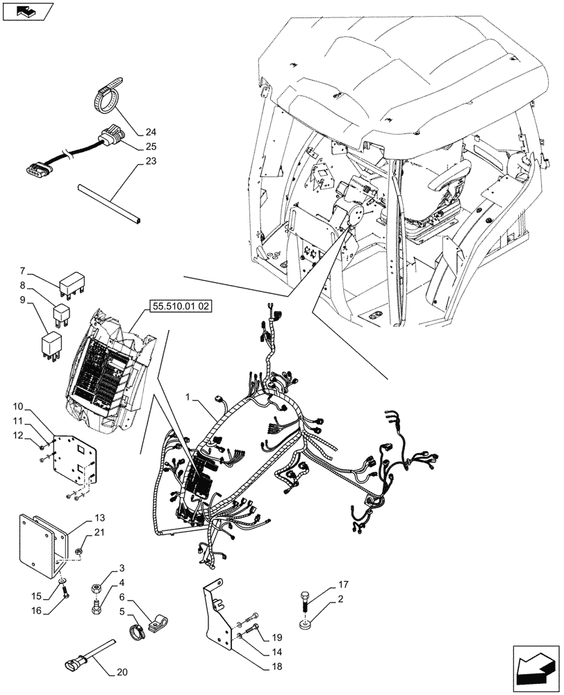 Схема запчастей Case IH PUMA 145 - (55.510.01[01]) - CAB MAIN WIRE HARNESS (55) - ELECTRICAL SYSTEMS