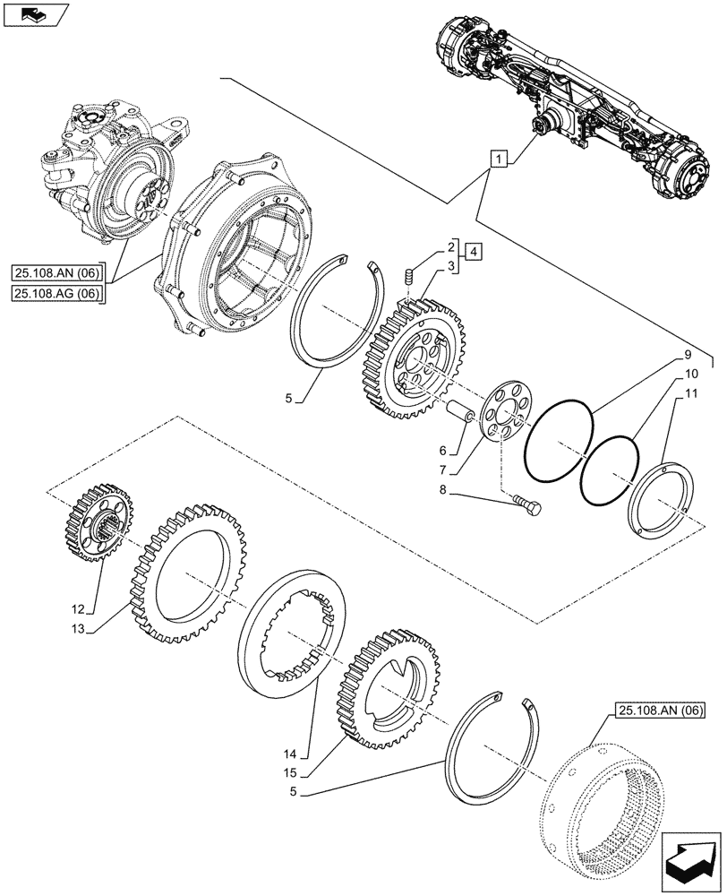 Схема запчастей Case IH MAXXUM 110 - (33.204.AD[03]) - VAR - 330430 - CLASS 4, SUSPENDED FRONT AXLE WITH HYDR. DIFF. LOCK, STRG SENSOR & BRAKES, BRAKE DISC (33) - BRAKES & CONTROLS