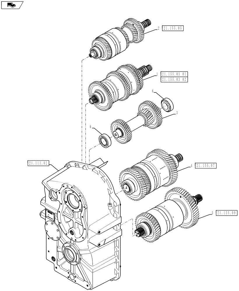 Схема запчастей Case IH STEIGER 450 - (21.155.01) - TRANSMISSION - POWER SHIFT - SHAFT ASSEMBLIES AND CLUTCHES, PS4, 8C AND 8.5C (21) - TRANSMISSION