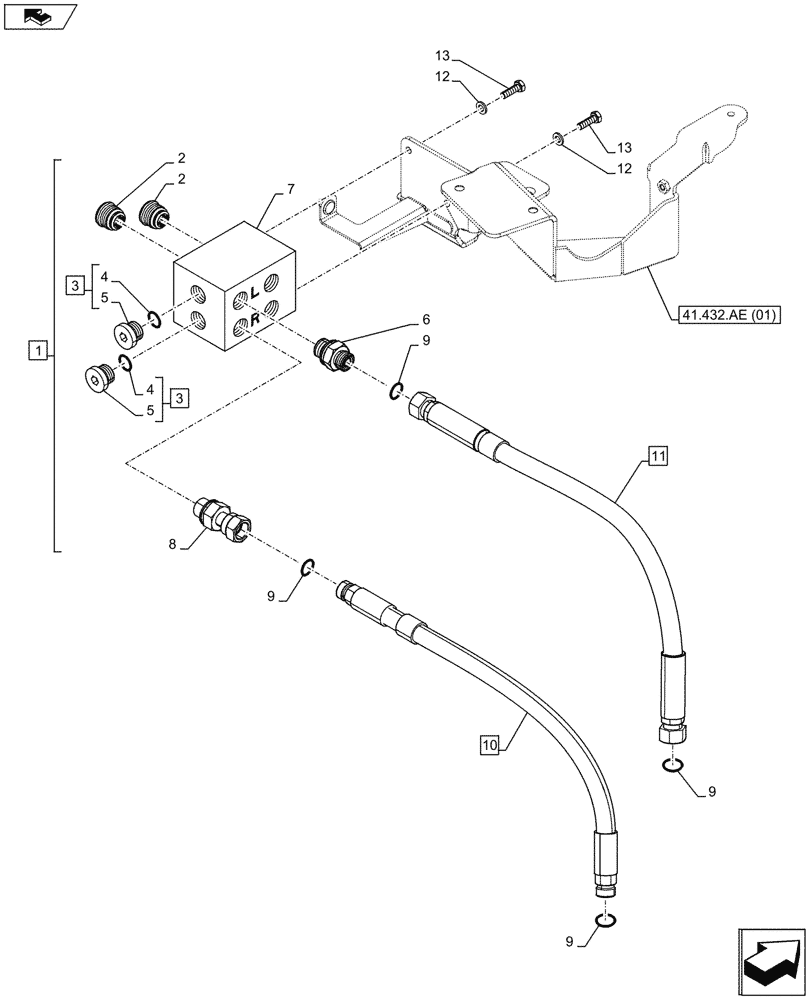 Схема запчастей Case IH MAXXUM 120 - (41.432.AE[03A]) - VAR - 332077, 335077, 391658 - AUTOGUIDANCE, VALVE, MANIFOLD, HOSE - BEGIN YR 24-NOV-2014 (41) - STEERING