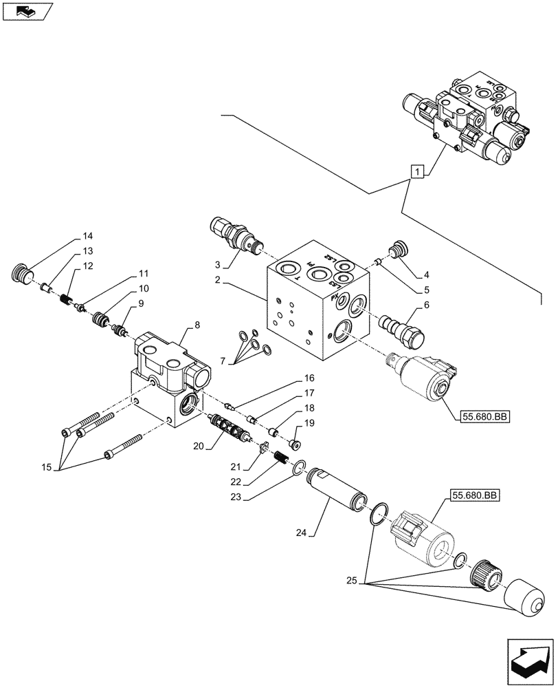 Схема запчастей Case IH MAXXUM 120 - (41.432.AE[04]) - VAR - 332077, 335077, 391658 - AUTOGUIDANCE, VALVE, COMPONENTS (41) - STEERING