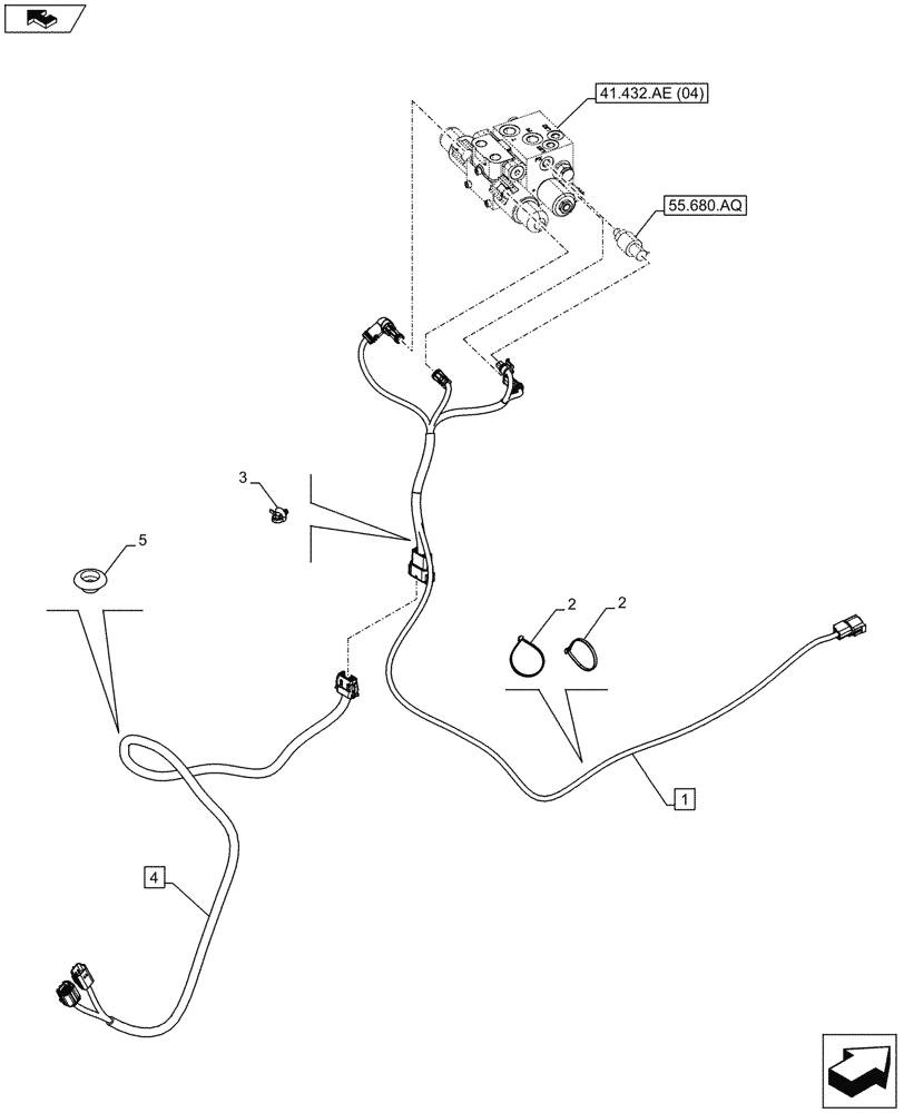 Схема запчастей Case IH MAXXUM 120 - (55.680.AA[02]) - VAR - 332077, 335077, 391658 - AUTOGUIDANCE, HARNESS, STEERING (55) - ELECTRICAL SYSTEMS