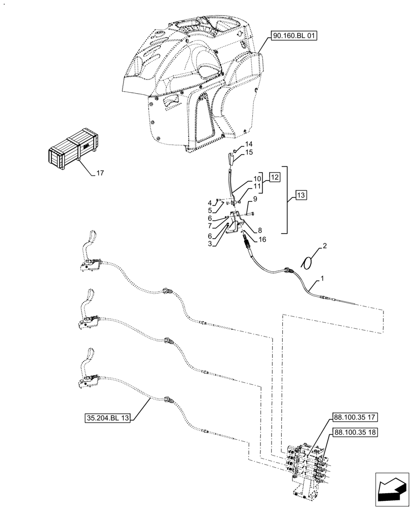 Схема запчастей Case IH FARMALL 130A - (88.100.35[19]) - VAR - 342574 - DIA KIT, CONVERSION KIT FROM 3 TO 4 VALVES, CAB (88) - ACCESSORIES