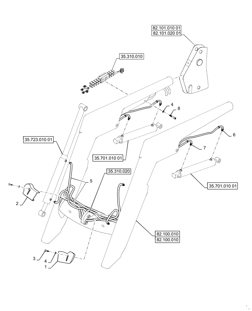 Схема запчастей Case IH L725 - (35.100.010) - LOADER ARM HYDRAULIC - MSL (35) - HYDRAULIC SYSTEMS
