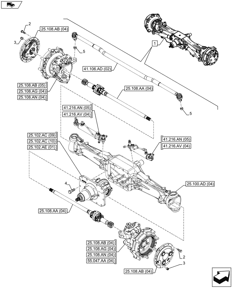 Схема запчастей Case IH MAXXUM 110 - (25.100.AA[04]) - VAR - 330408 - CLASS 4, FRONT AXLE, W/ HYDRAULIC DIFFERENTIAL LOCK, W/ STEERING SENSORS (25) - FRONT AXLE SYSTEM