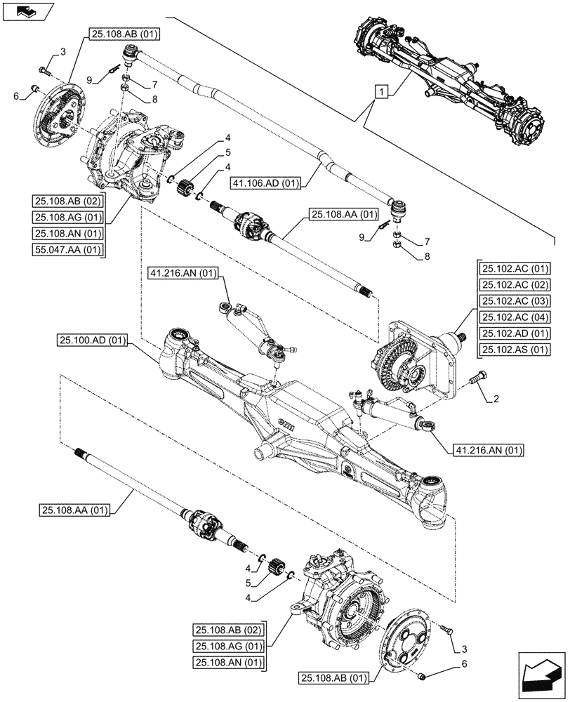 Схема запчастей Case IH MAXXUM 120 - (25.100.AA[01]) - VAR - 390409 - CLASS 3, FRONT AXLE, W/ HYDRAULIC DIFFERENTIAL LOCK, W/ STEERING SENSORS (25) - FRONT AXLE SYSTEM