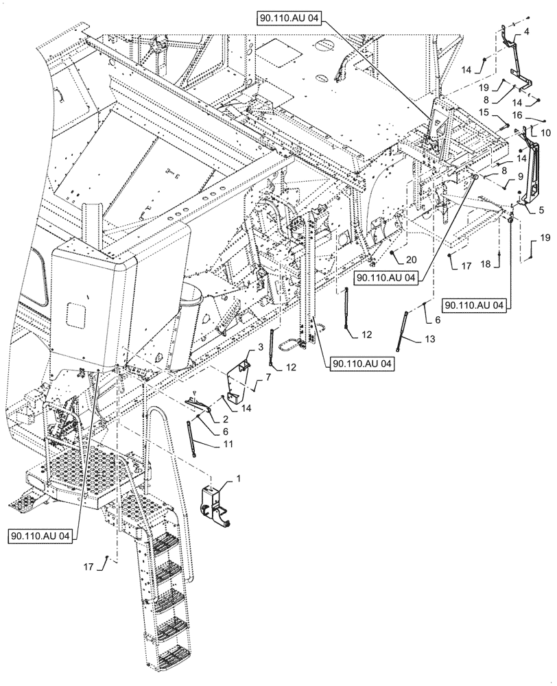 Схема запчастей Case IH 9240 - (90.110.AU[03]) - TRIM, BODY, LH (90) - PLATFORM, CAB, BODYWORK AND DECALS