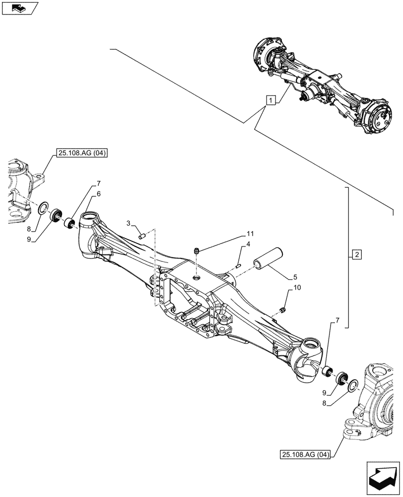 Схема запчастей Case IH MAXXUM 110 - (25.100.AD[04]) - VAR - 330408 - CLASS 4, FRONT AXLE, W/ HYDRAULIC DIFFERENTIAL LOCK, W/ STEERING SENSORS, HOUSING (25) - FRONT AXLE SYSTEM