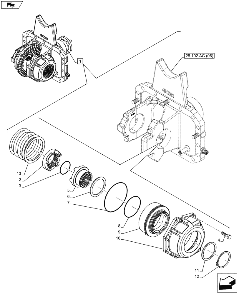 Схема запчастей Case IH MAXXUM 110 - (25.102.AS[02]) - VAR - 330414, 330427 - CLASS 3, SUSPENDED FRONT AXLE WITH HYDR. DIFF. LOCK & STRG SENSOR, DIFFERENTIAL LOCK (25) - FRONT AXLE SYSTEM