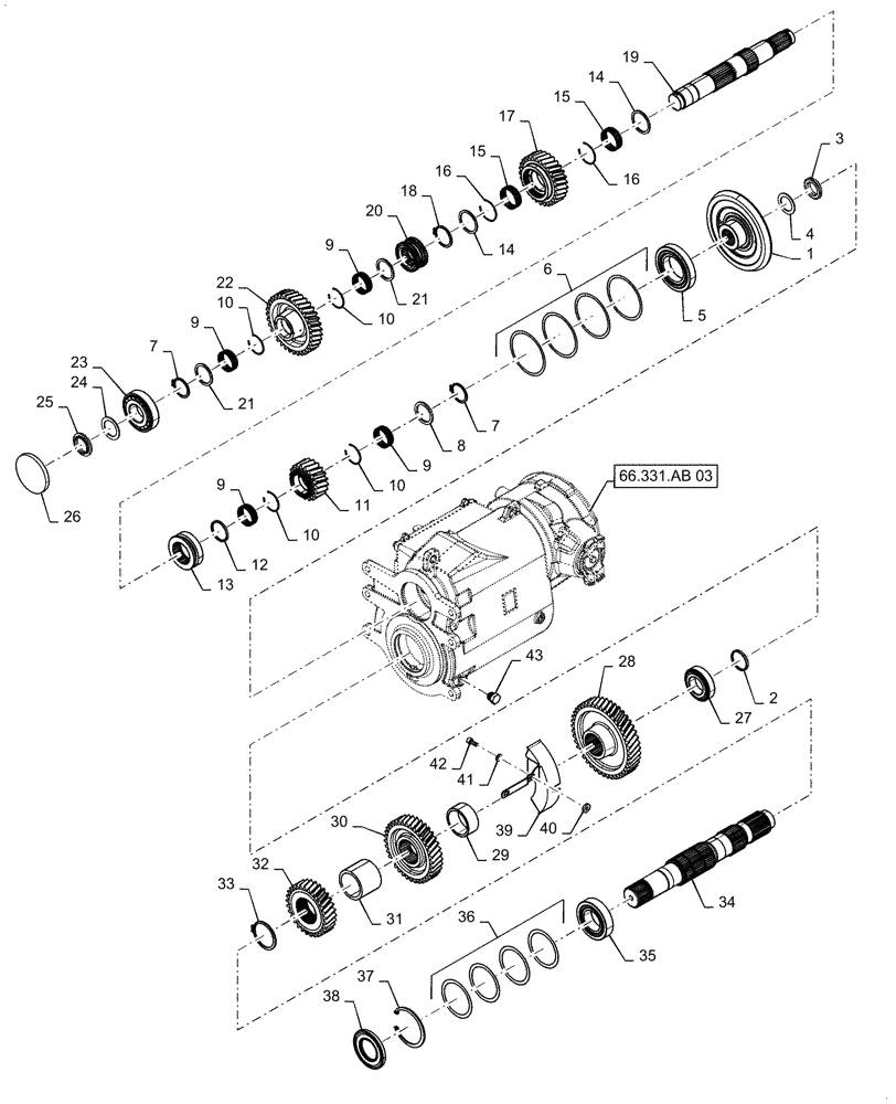 Схема запчастей Case IH 9230 - (66.331.AB[04]) - GEARBOX, ROTOR, GEAR SHAFT (66) - THRESHING