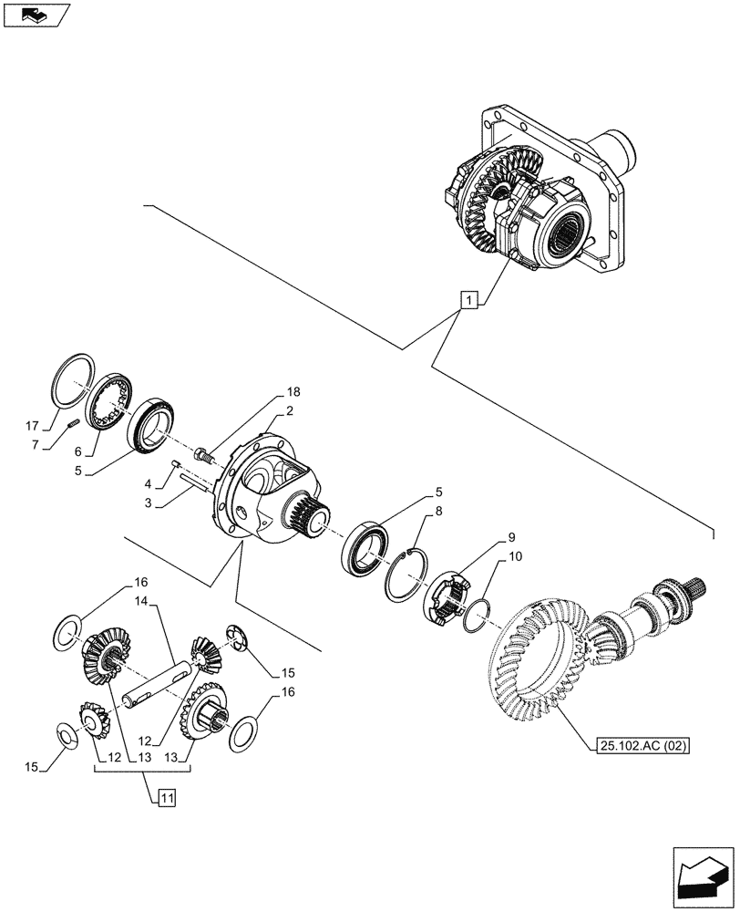 Схема запчастей Case IH MAXXUM 110 - (25.102.AD[01]) - VAR - 390409 - CLASS 3, FRONT AXLE, W/ HYDRAULIC DIFFERENTIAL LOCK, W/ STEERING SENSORS, DIFFERENTIAL, GEAR (25) - FRONT AXLE SYSTEM