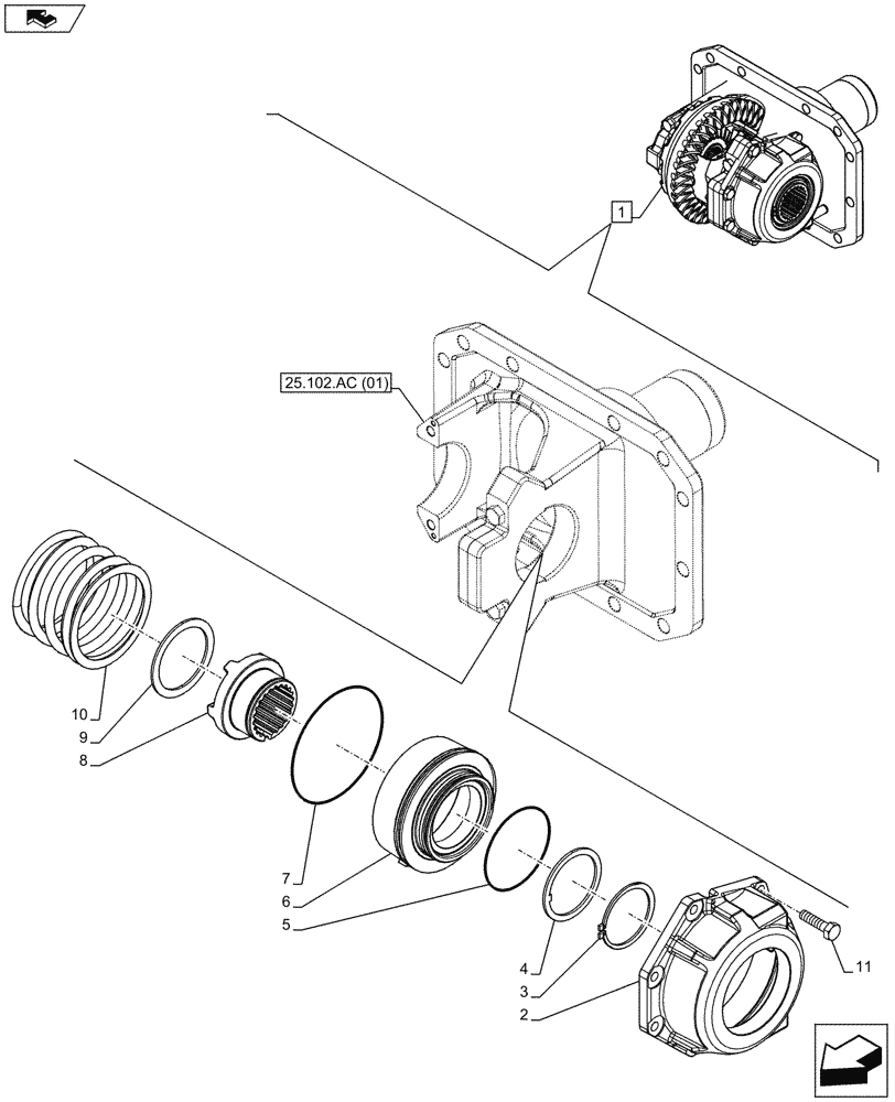 Схема запчастей Case IH MAXXUM 110 - (25.102.AS[01]) - VAR - 390409 - CLASS 3, FRONT AXLE, W/ HYDRAULIC DIFFERENTIAL LOCK, W/ STEERING SENSORS, DIFFERENTIAL LOCK (25) - FRONT AXLE SYSTEM