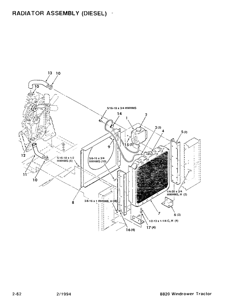 Схема запчастей Case IH 8820 - (2-62) - RADIATOR ASSEMBLY, DIESEL (02) - ENGINE