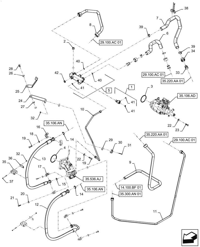 Схема запчастей Case IH 8240 - (35.106.AO[01]) - HYDRAULIC SYSTEM, PTO 1 (35) - HYDRAULIC SYSTEMS