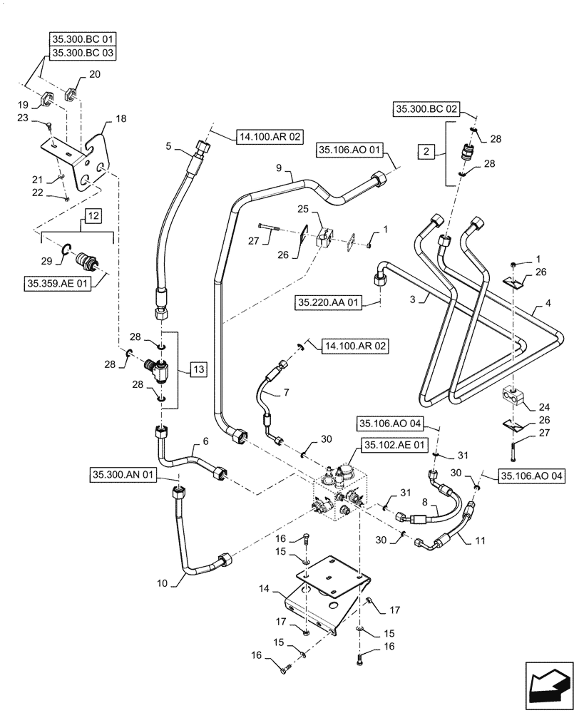 Схема запчастей Case IH 8240 - (35.106.AO[03]) - HYDRAULIC SYSTEM, PTO 3 (35) - HYDRAULIC SYSTEMS