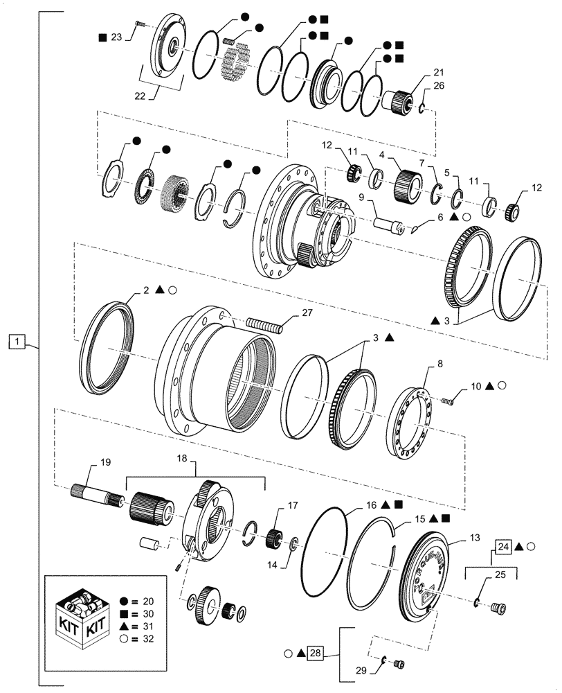 Схема запчастей Case IH PATRIOT 3340 - (29.218.AH[05.1]) - REAR PLANETARY HUB, 28:1 RATIO, ASN YGT044000 (29) - HYDROSTATIC DRIVE
